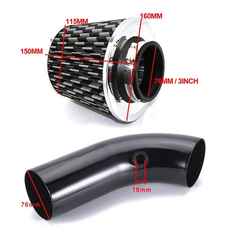 76MM Car Refitted Air Filter Intake Pipe Filter Winter Mushroom Head High Flow High Cold Air Filter Aluminum Pipe Kit