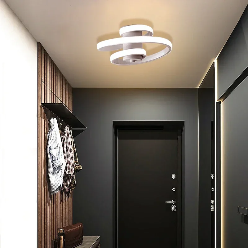 Modern LED Ceiling Light Indoor Black/White Spiral Lamp For Living Room Bedroom Corridor Aisle Home Decorative Lighting Fixtures