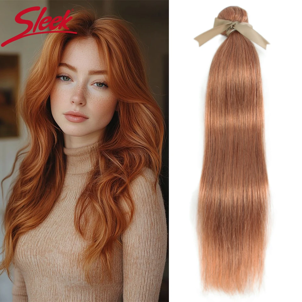 

Sleek Rose Gold Human Hair Bundles For Women 26 Inch Straight Human Hair Extensions Colored Human Hair Bundles For Women