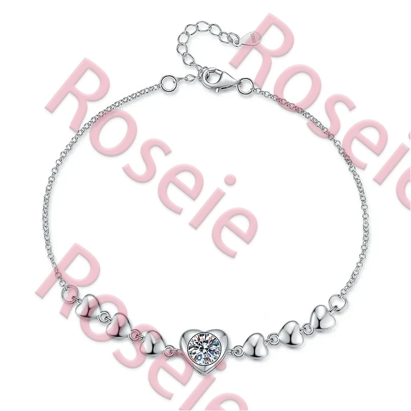 

Браслет Roseie 2026: Модный, роскошный, классический, с муассанитом, креативный дизайн, ряд сердец, из серебра 925 пробы, для вечеринок, ювелирное украшение, подарок