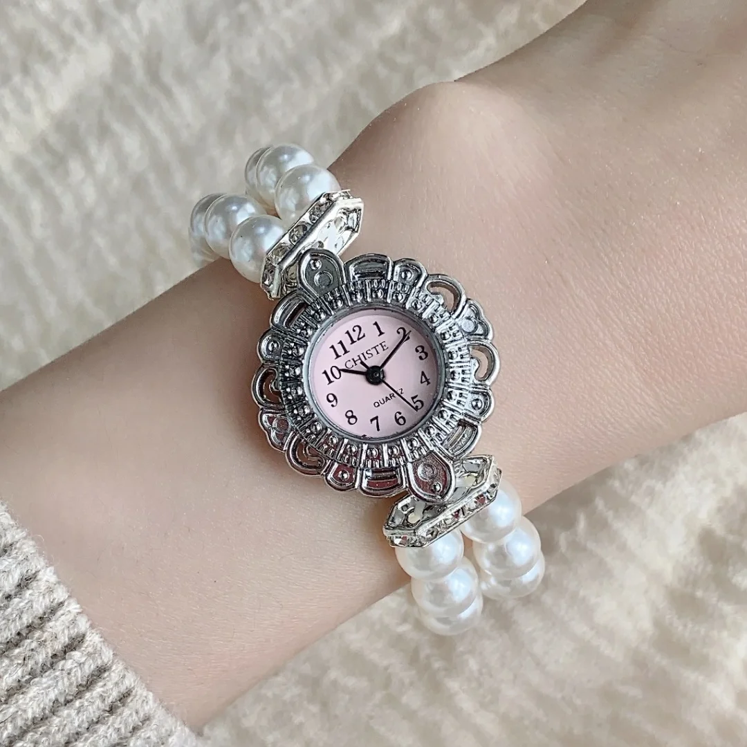 Women Watch Pearl String Strap Bracelet Jewelry Wrist Watch Fashion Simple Style Quartz Wristwatch Female Clock