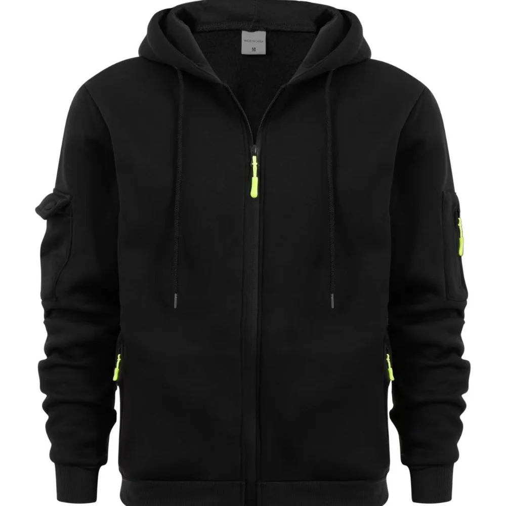2025 Autumn and Winter Men's New outdoor Sports tooling wind leisure comfortable cardigan zipper solid color arm pocket hoodie