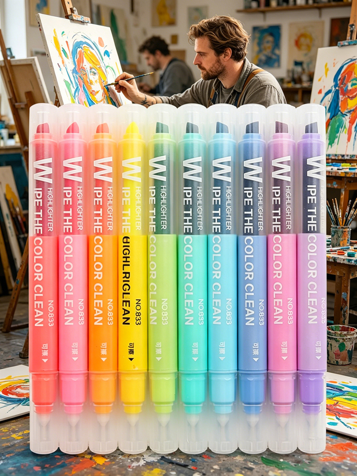  Dual Tip Erasable Highlighters, Quick Dry Cute Fluorescent Pen with Rubber for Art Drawing, Doodling, Student Marking Stationery 