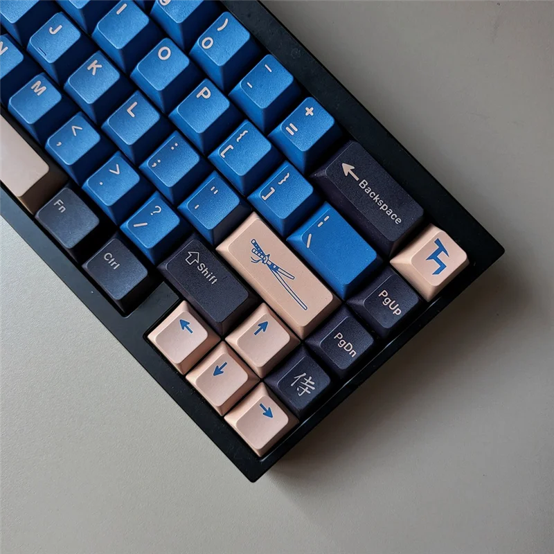Well Made-Keycaps Pbt Cherry Profile Blue Samurai Big Set Key Caps Spanish French German English Key Caps SPANISH