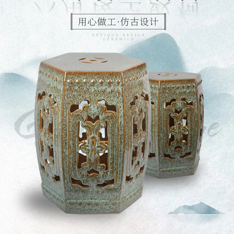 Restore Hexagon Hollow Out Drum Stools Round Pier Ceramics Gradient Ornaments Color Stool Home Crafts Living Room Decoration