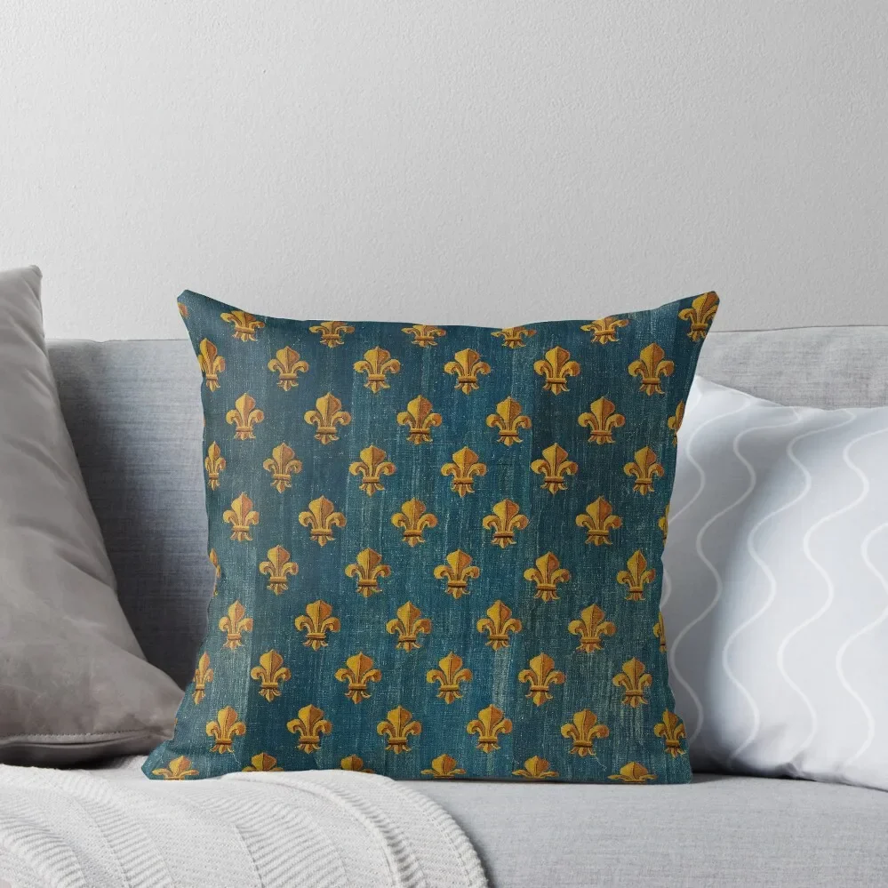 

GOLD FLEURS DE LYS IN BLUE Antique French Tapestry Throw Pillow Cushion Child christmas cushions covers pillow