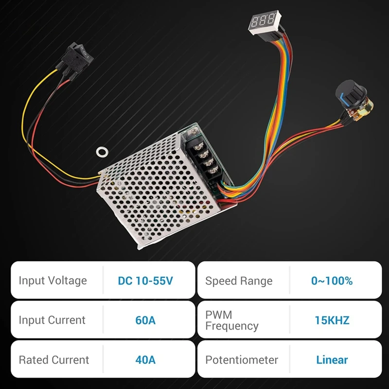 وحدة تحكم في سرعة محرك التيار المستمر 10-55 فولت 12 فولت 24 فولت 36 فولت 48 فولت 60A 15 كيلو هرتز PWM تيار مستمر نحى