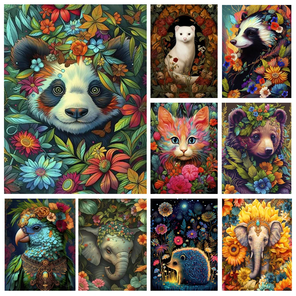 DIY Diamond Painting Flowers Animals New 2024 Cross Stitch Mosaic Panda Raccoon Elephant Cat Diamond Embroidery Sale Home Decor