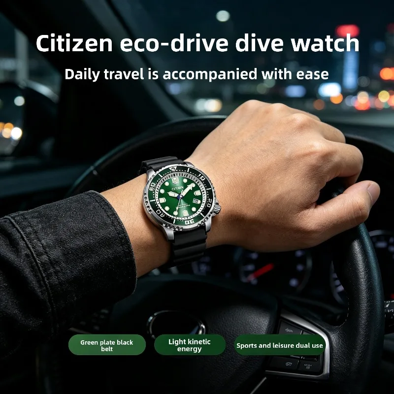 Citizen BN0158-18X Mens Diver Sport Watch Eco-Drive Movement Stainless Steel Band 200M Waterproof Luminous Dial Analog Timepiece