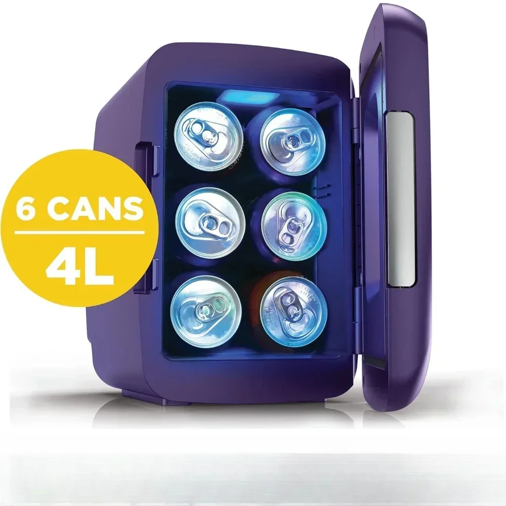 Mini Fridge Cooler, Holds Up To 6 Cans, Portable Fridge for Car, Office, Bedroom, Dorm Room, or Cabin, Gaming Light Up