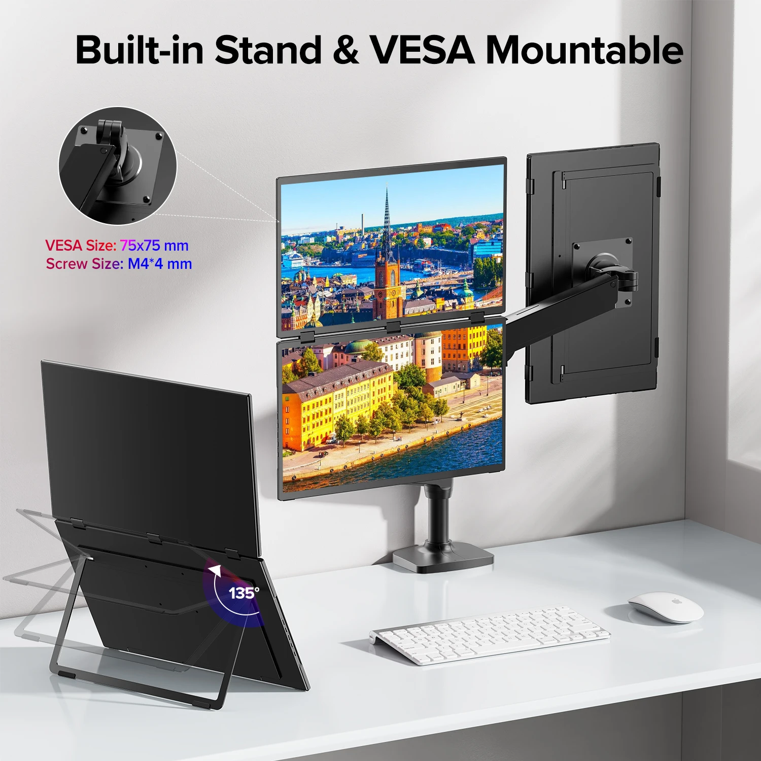 Imagem -05 - Extensor de Tela Tripla Eviciv Monitor Portátil de 100 hz e 185 Polegadas Fhd 1080p Monitor de Viagem Empilhado Dobrável Rotação Automática para Windows Mac os Kickstand Vesa Montável