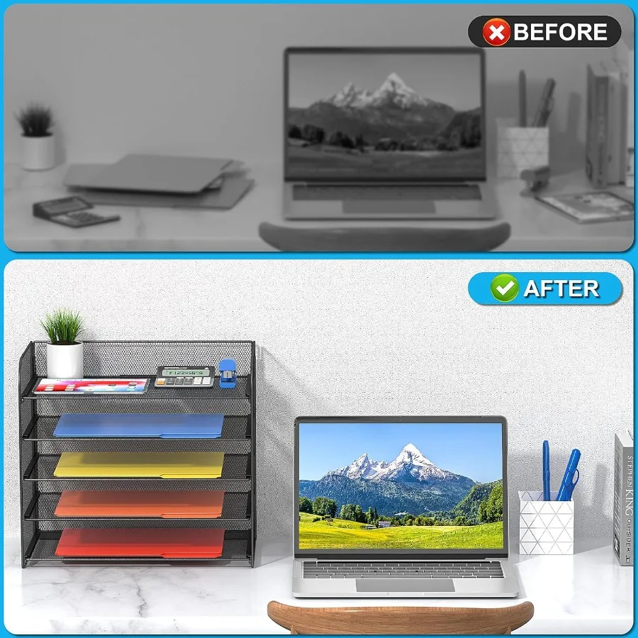 A4/قانوني/حرف حجم 5 طبقات شبكة إلكتروني صينية منظم الملفات 15.2x9.5x13.4 بوصة للاستخدام المكتبي تصميم موفر للمساحة مع مرحبا