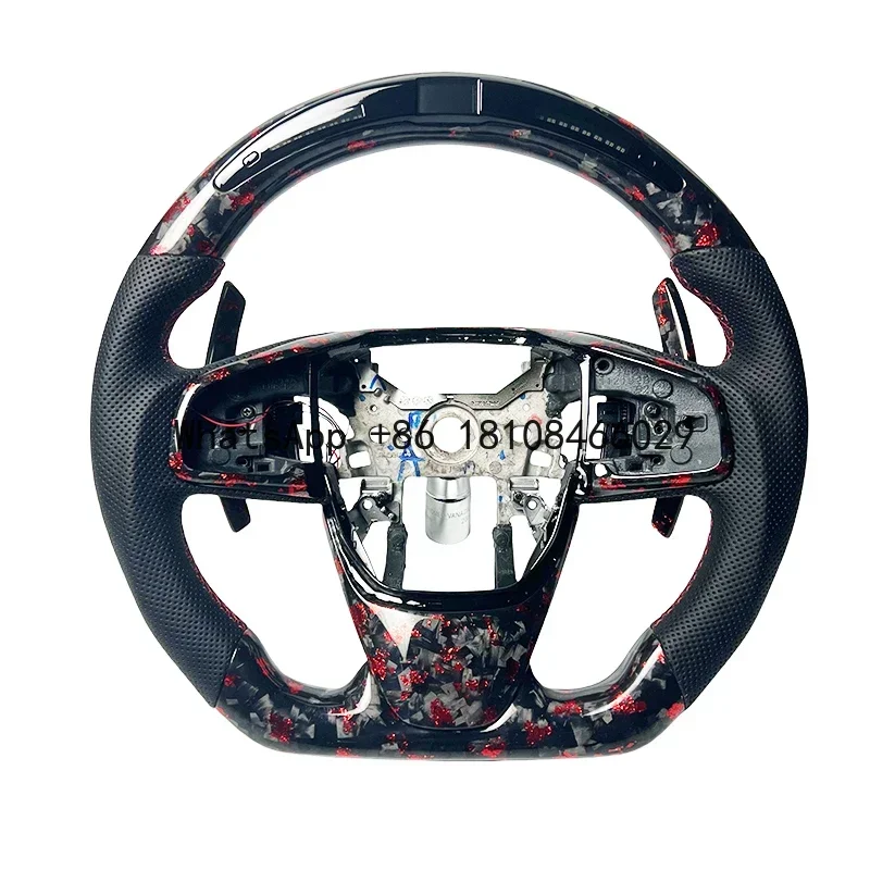 Overspeed warning LED display car steering wheel For Honda Civic Forged red carbon fiber steering wheel