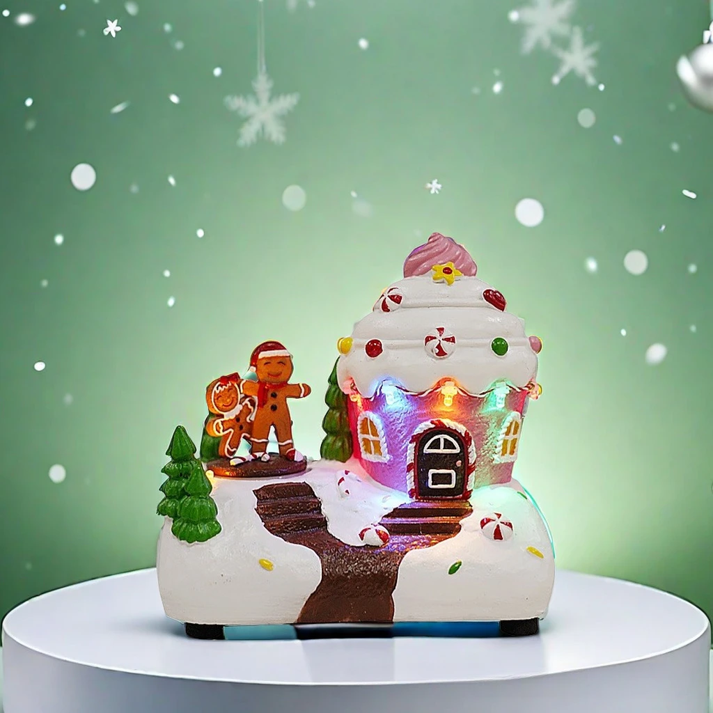 新しいクリスマスオルゴール新しい発光樹脂スノーハウス形の飾りクリエイティブ装飾クリスマスギフト