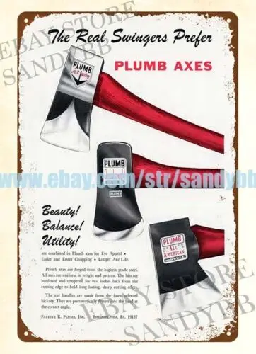 1970 Plumb Tools Hammers, Hatchets, Axes, Sledges, Files metal tin sign