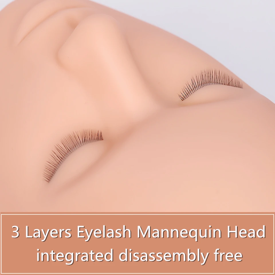 Eyelash Extension Silicone Practice Mannequin Model Head Replacement Eyelids Beginner Training Head Pads Facial 3 Layers Lashes