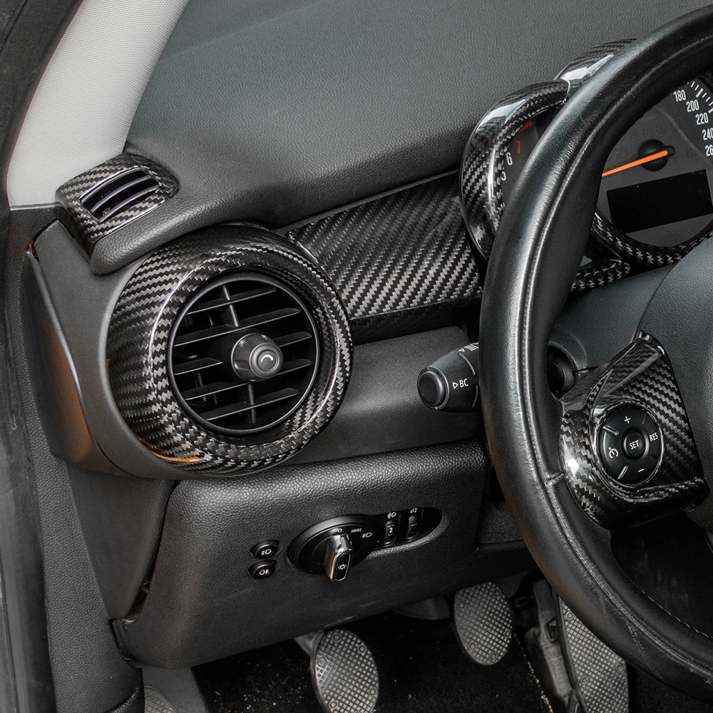 for Mini Cooper F55 5 Doors F56 Hatchback F57 Convertible 6pcs Carbon Fiber Air Outlet Circle Cover Conditioner Ring Decoration