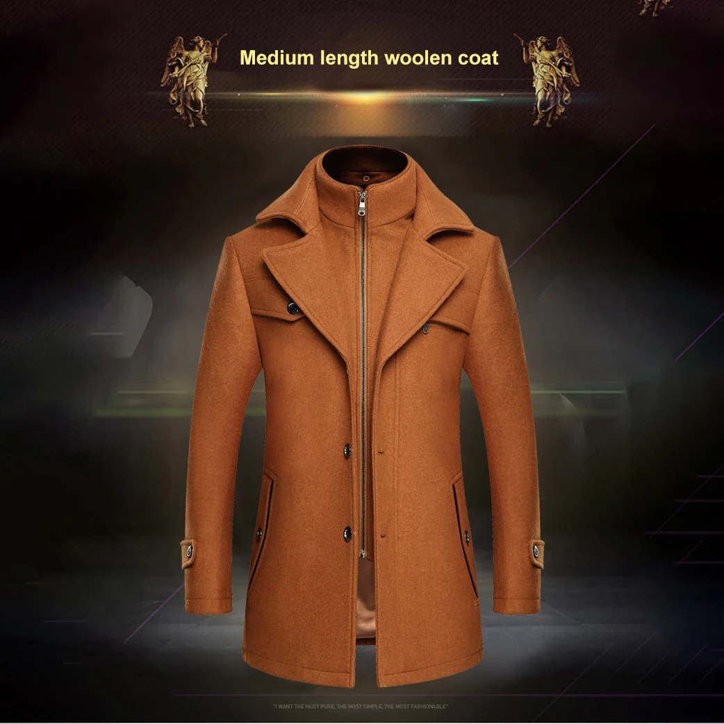 2023 New Double Collar Woolen Woolen Coat for Men Thickened Plus-Size Trench Coat for Men Woolen Coat for Men Warm