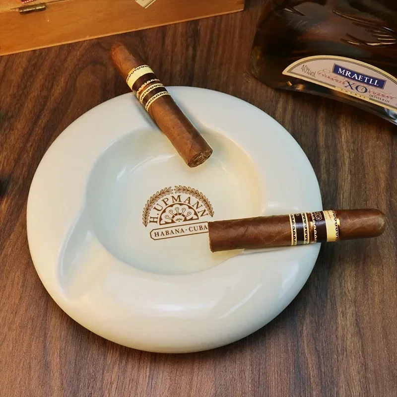 Ceramic Ashtray Outdoor with Three Holders for Cigars and Cigarettes Desktops Portable Travel Offices KTV Cigar Ashtray