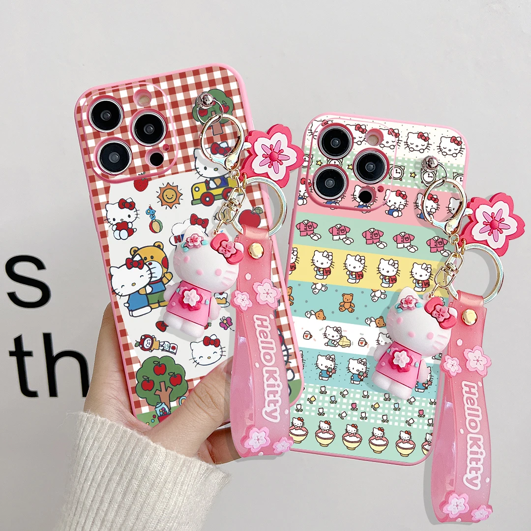 Per Xiaomi Redmi 10 10A 12 13 10C 12C 13C Note 8 9 9s 10 11 12 13 Pro Plaid Hello Kitty Case con portachiavi