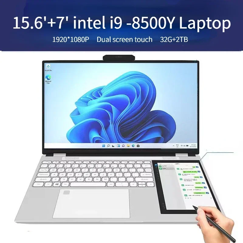 15.6'+7' Dual Touch Laptop Intel N95 Core i7-8500U Notebook Windows11 Ultra-thin 32GB RAM 2TB SSD 1920x1080 Original Keyboard