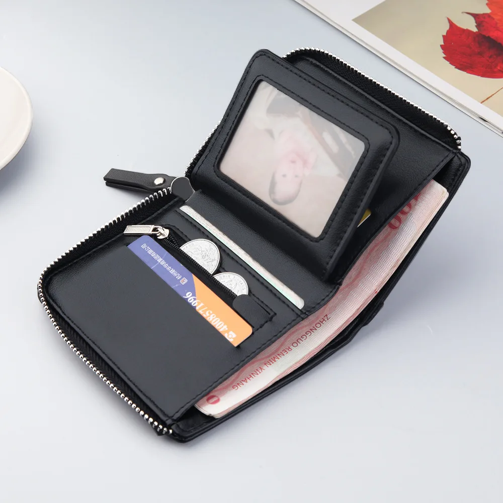 Men's Short Wallet, Cash Zipper with Billfold, ID Bank Card Beauty Pocket Book, 2 Fold Business Fashion Moneybag 11*9.3*1.5CM