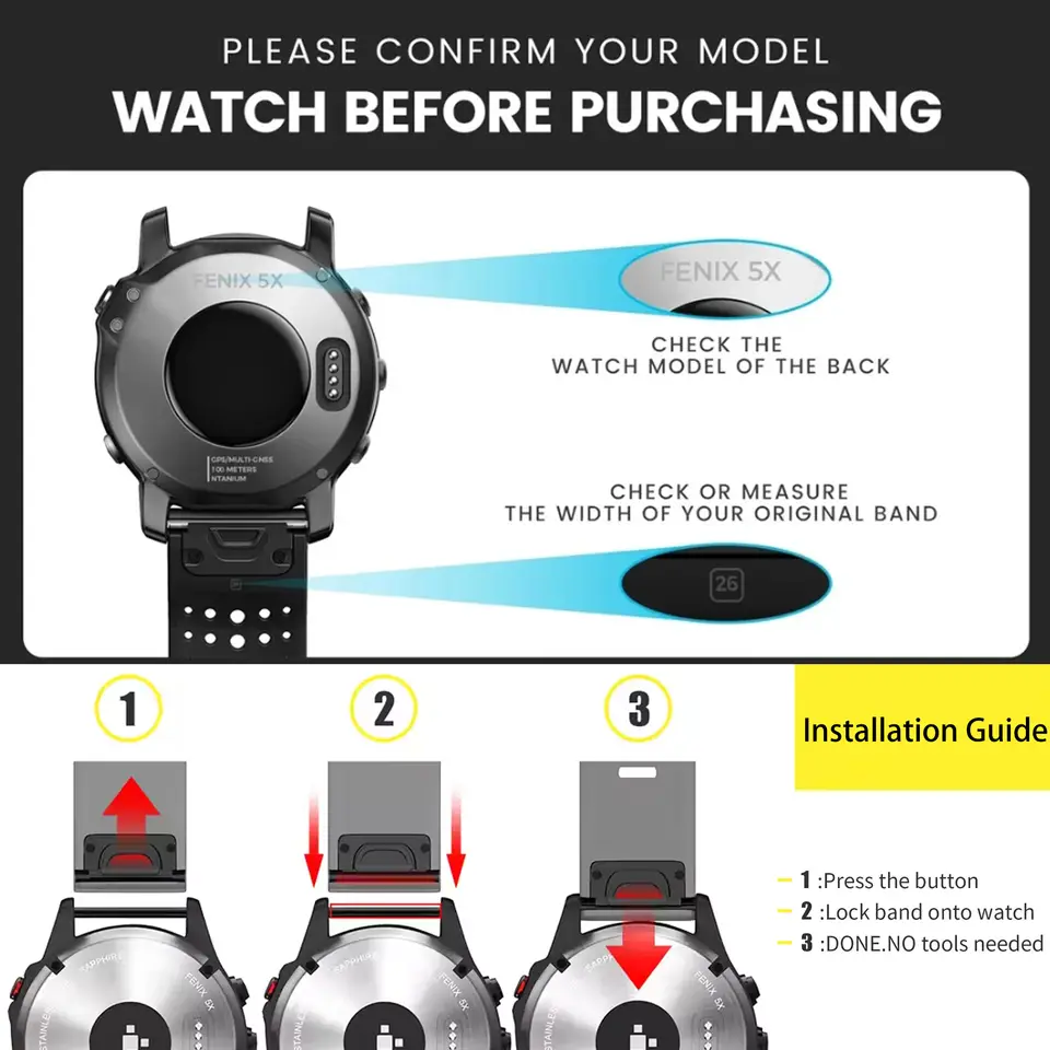 Garmin Quick Fit 22/26mm for fenix 6 6X Pro 5 5X  7 7X Strap Garmin Charger/Charging Cable Nylon Woven Watch Strap - 6