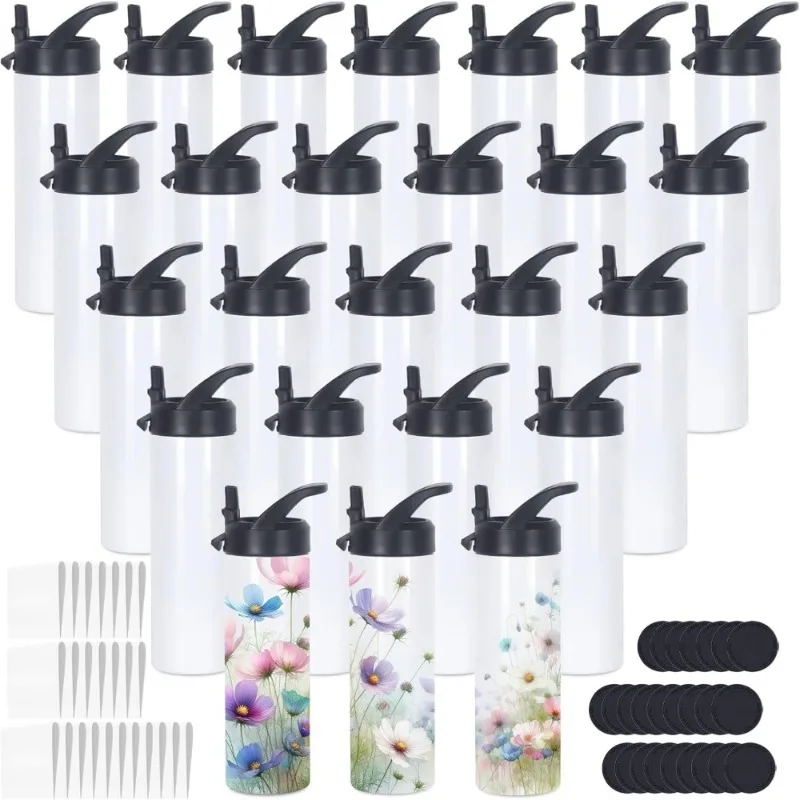

Sublimation Tumbler 20oz Skinny Straight 25 Pack Insulated Stainless Steel Water Bottle with Handle and Straw Lid