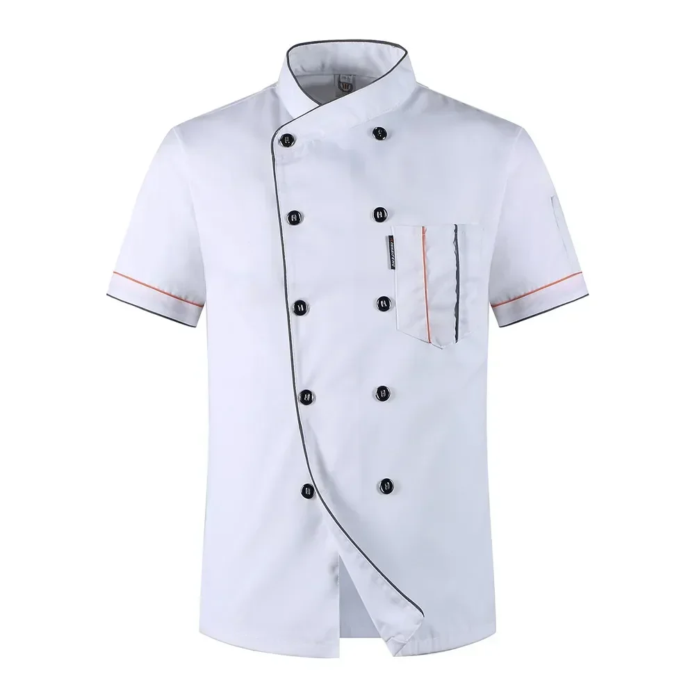 Uniformes de restaurant courts à poitrine, vestes longues, 73 vestes, tabliers de cuisine doubles, service de chef, nourriture