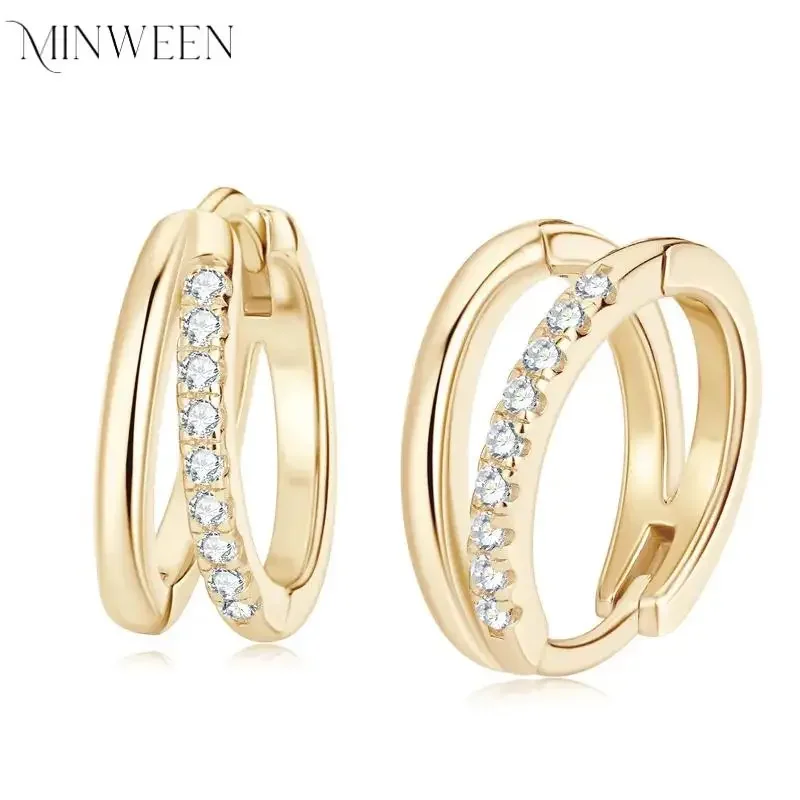 MINWEEN  Split Hoop Earrings Pave Moissanite Huggie for Women 12MM/14MM Double Hoops Silver 925 Sterling Fine Jewelry Gifts