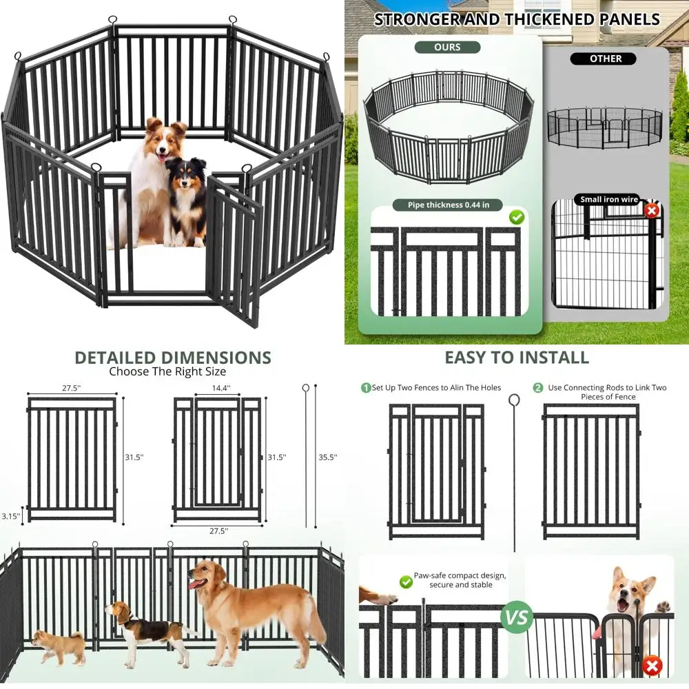

Забор для собак на открытом воздухе, высота 32, 8-панельный манеж для больших, средних и маленьких собак, металлическая ручка для собак для двора, кемпинга и автофургона