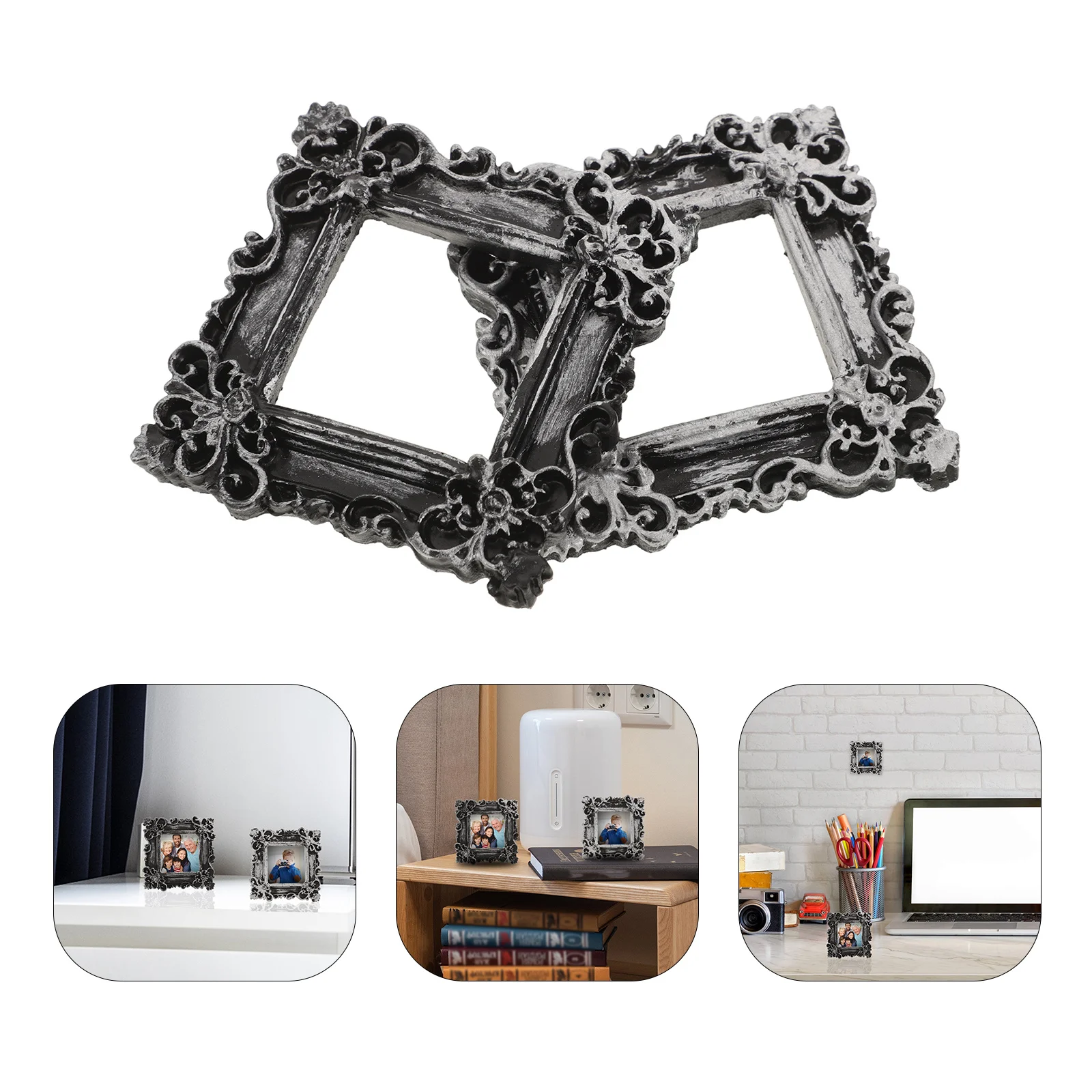 

2Pcs Miniature Vintage Resin Picture Frames Small Retro Photo Frames for DIY Creative Desk Display Photography Props Home Decor