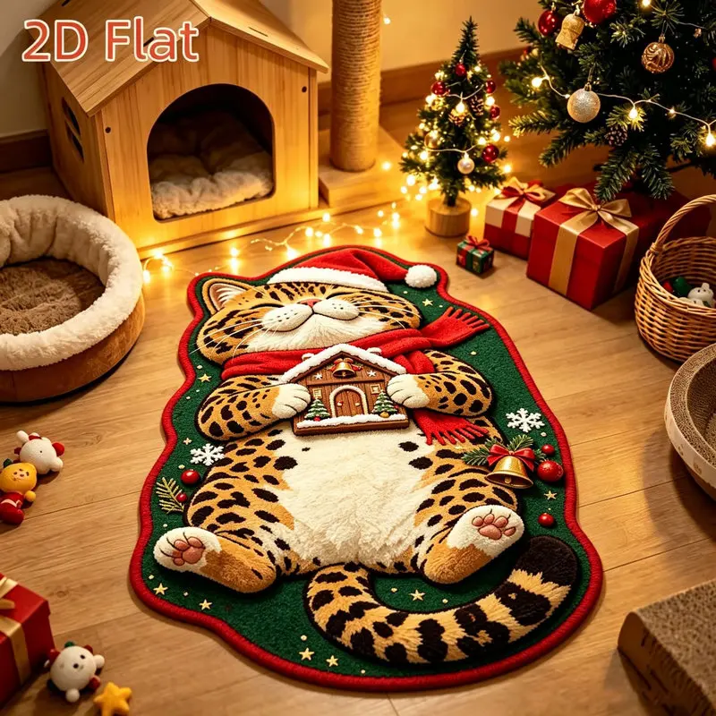 VIKAMA Orange Ginger Cat Holding Christmas Stocking Rug, Soft Flannel Non Slip Absorbent Washable Bath Mat, Fluffy Quick Dry