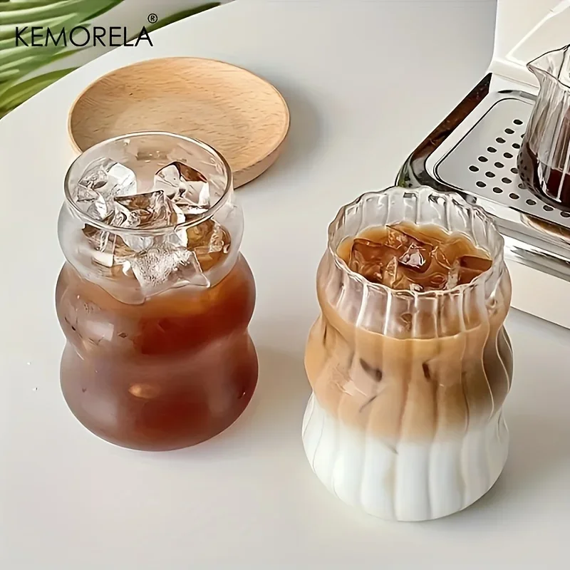 4/6/8PCS INS Glass Cup Heat-resistant Tumbler Drinkware Transparent Tea Juice Milk Coffee Mug Home Water Glasses Stripe Beer Mug