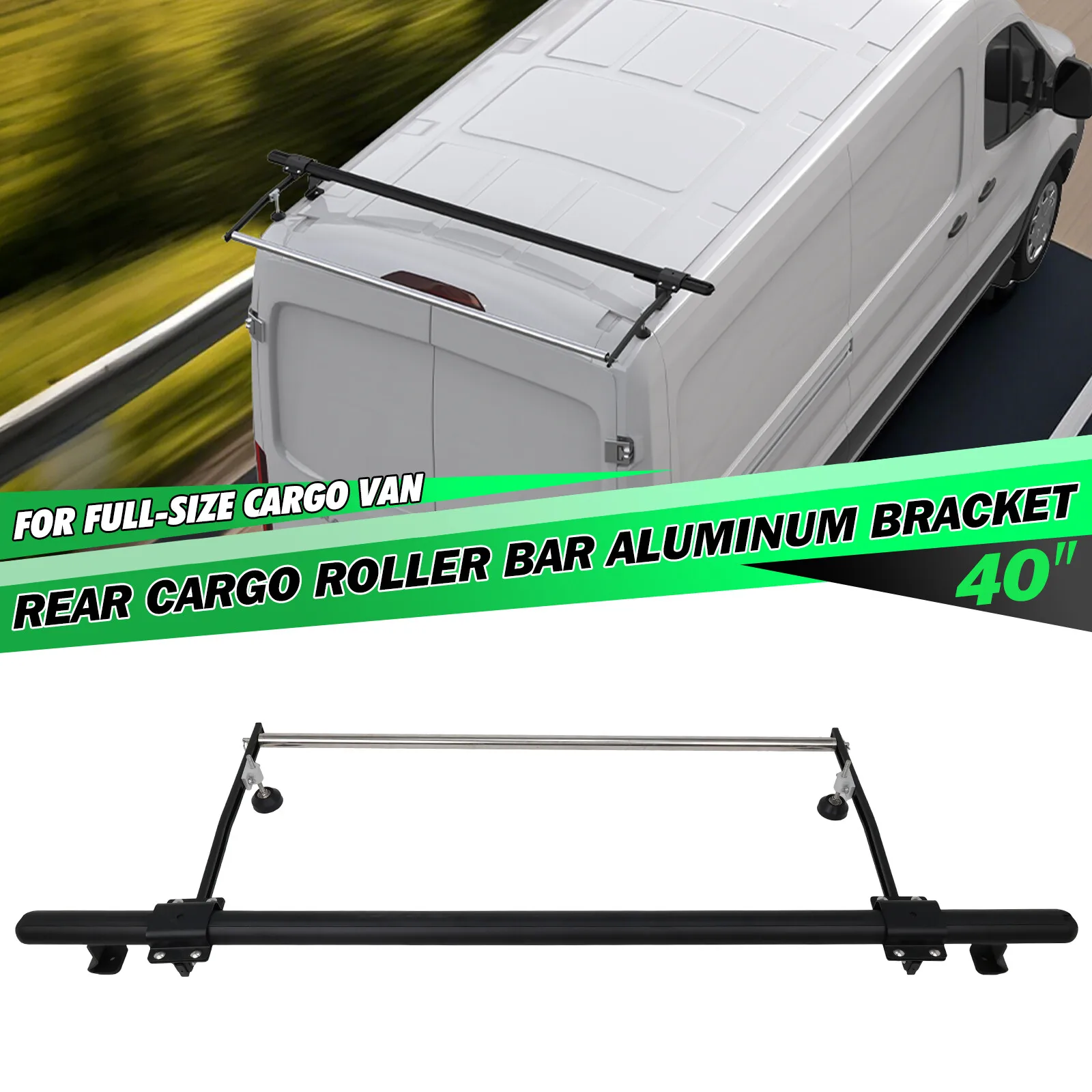 

40" Steel Rear Cargo Roller Bar Aluminum Bracket Fit for Full-Size Cargo Van