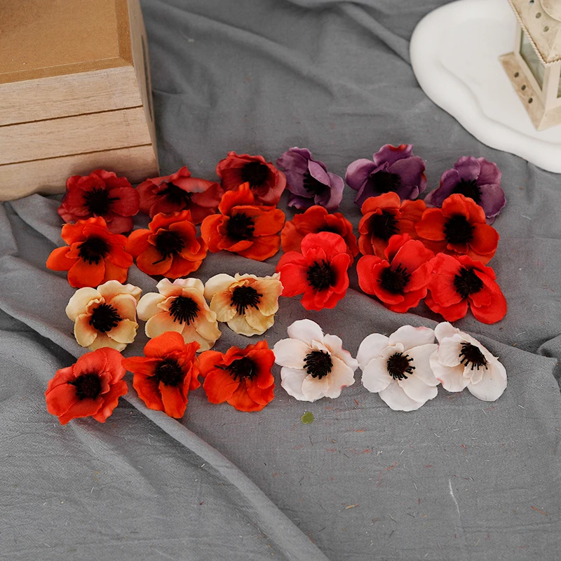 20PCS  Autumn Artificial Silk Poppy Heads Home Wedding Party Christmas Decoration Fake Flowers Candy Box Cake DIY Accessories