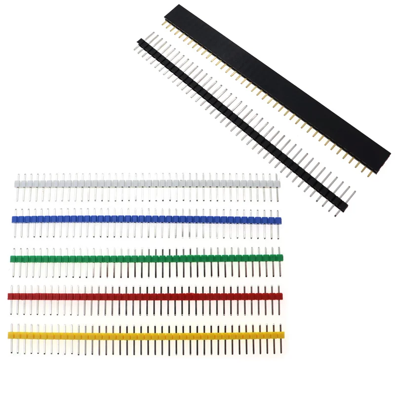 10pcs 40 Pin 1x40 Single Row Male and Female 2.54 Breakable Pin Header PCB JST Connector Strip for arduino DIY Kit Black Blue