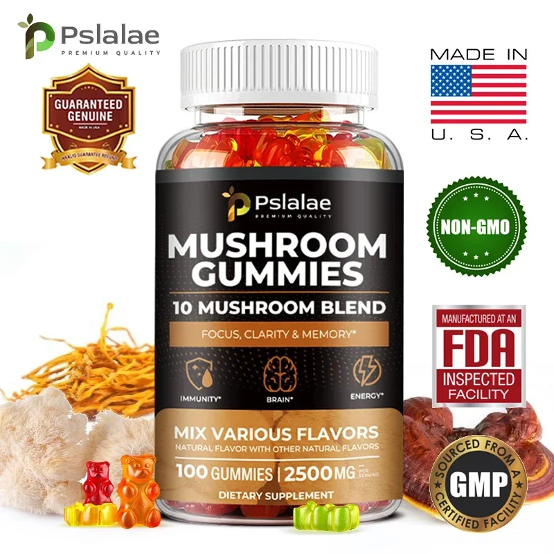 Mushroom Gummies - Reishi, Cordyceps and Lion\'s Mane Organic Mushroom Extracts, Nootropic Brain Booster