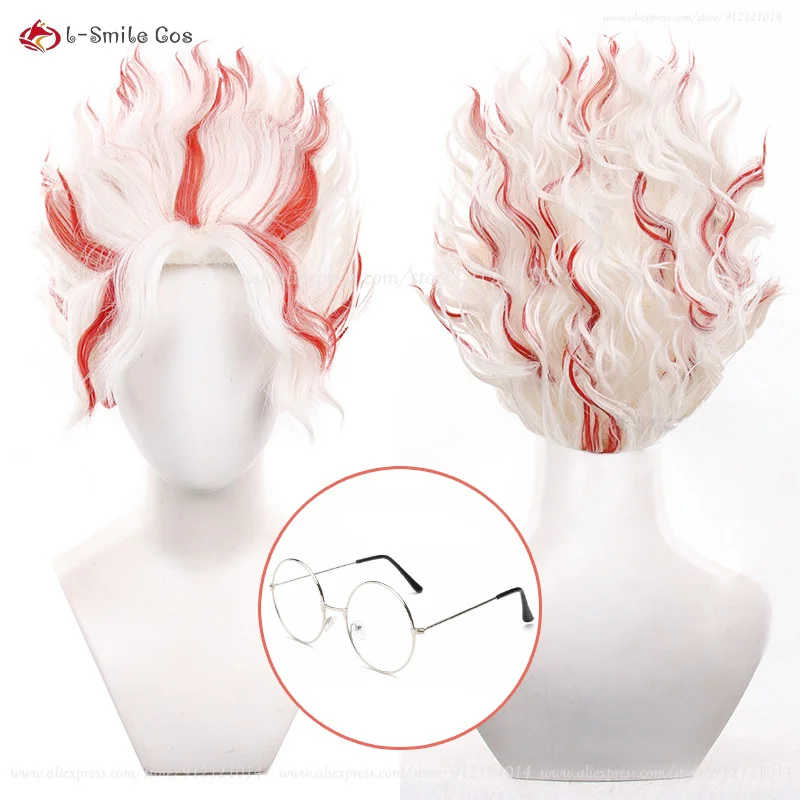 Anime Okarun Cosplay Wig Ken Takakura Cosplay 30cm Short Red White Towering Wigs Heat Resistant Synthetic Hair Halloween Wigs