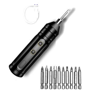 Household Electric Screwdriver Small Electric Screwdriver Mini Screw Tool Hand Electric Drill 10-Piece Set