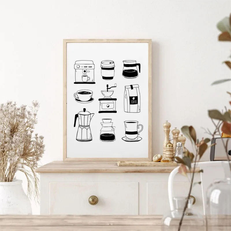 Retro Pizza Coffee Pasta Wine Vegetables Fruit Posters and Prints Canvas Printing Wall Art Picture for Kitchen Dining Room Decor
