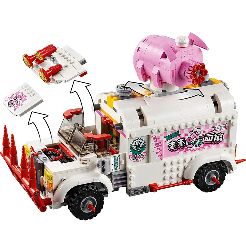 11542 Monkie Kid Series Pigsy Food Truck Building Blocks Monkey King Chariot Motorbike Fit 80009 Bricks Toys For Boys Kids Gifts