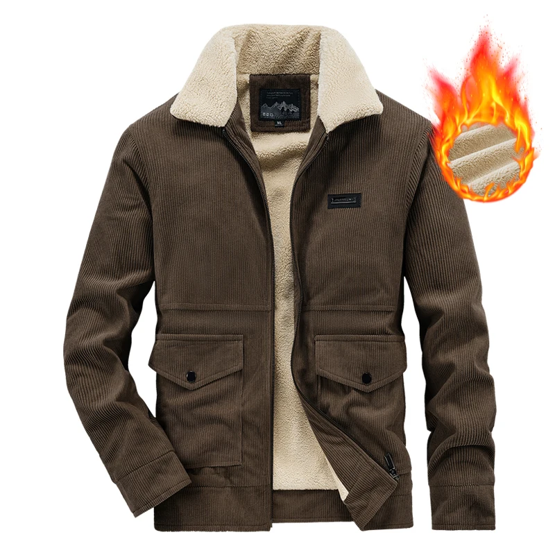 

Streetwear Vintage Corduroy Jackets Men's Zipper Turn-down Collar Ribbed Jacket Spring Autumn Men's Fashion Outdoor Sports Parka