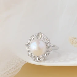 Authentic 925 Sterling Silver Ring Handmade Inlaid Natural Freshwater Pearl Opening Rings Creative Fashion Women Jewelry Gift