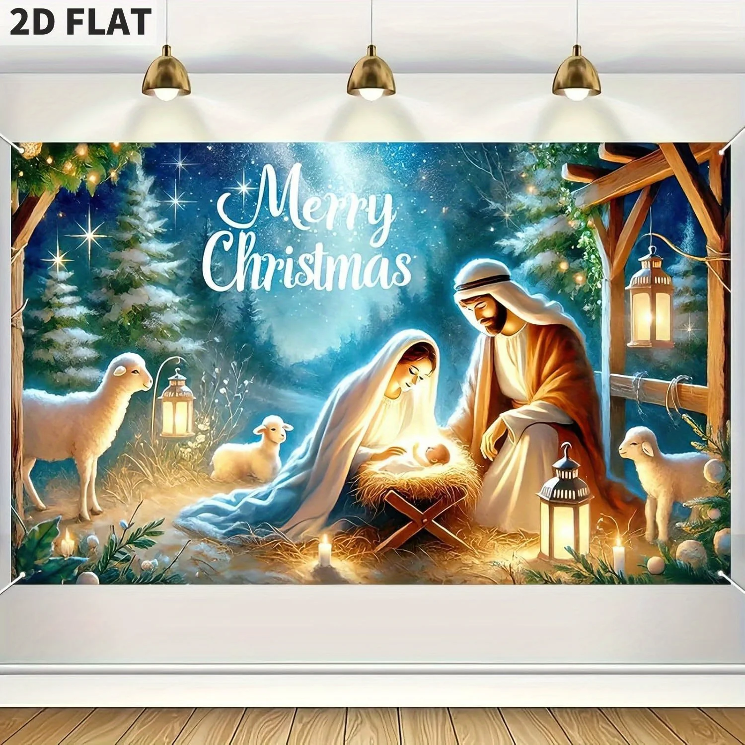 

Christmas Nativity Backdrop & Scene Winter Banner 71x43" Decorative for Holidays, Indoor/Outdoor Garden Porch Lawn Decor
