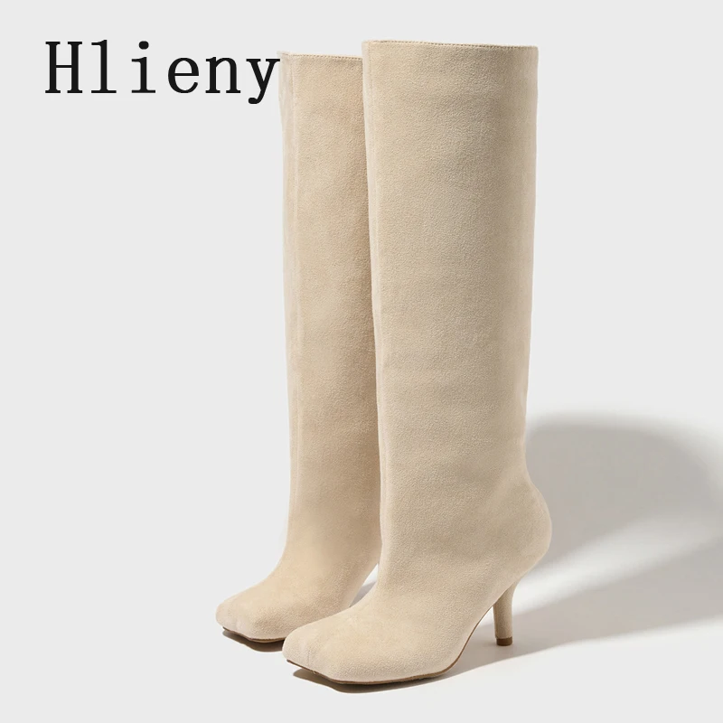Hlieny Autumn Winter Street Style Square Toe Knee-High Women Boots Punk Thin High Heels Shoes Sexy Female Long Booties