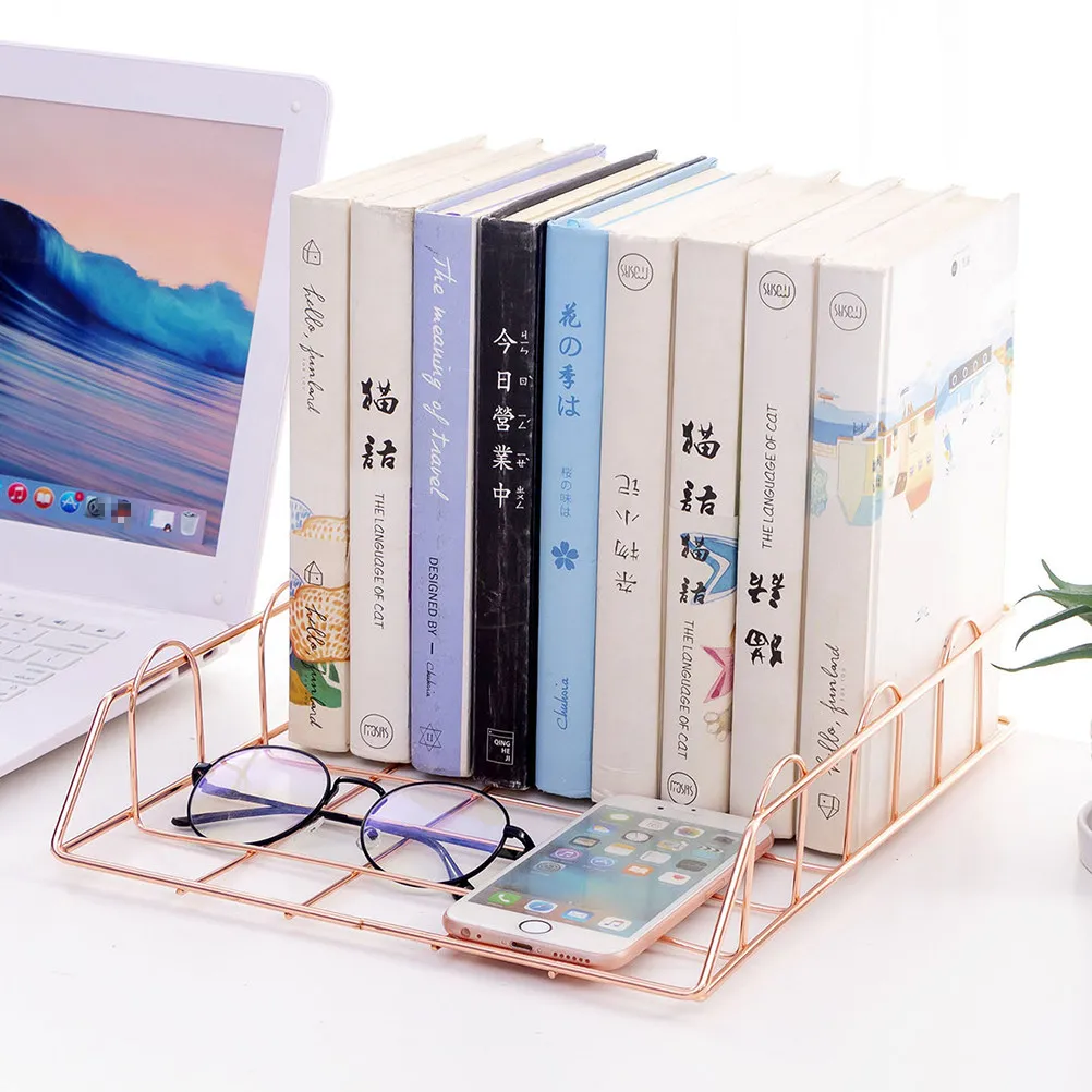 

Document Rack Stackable Metal File Storage Basket Iron Paper Container Golden Office Desktop Organizer for Files Letters