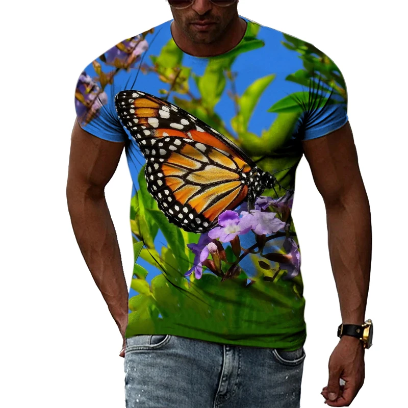 Summer New Animal Butterfly Oversized Men\'s T-shirt Fashion Casual O-neck Short-sleeved 3D Printing Comfortable Quick-drying Top