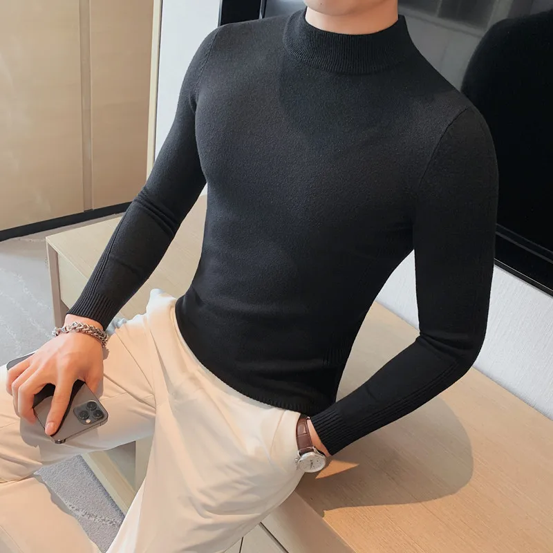 

Pull Homme Spring New Long Sleeve Sweaters For Men Korean Luxury Clothing Big Size Slim Fit Casual Knitted Pullovers Turtleneck