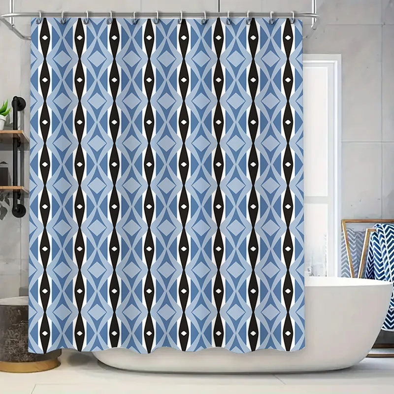 

Blue Black White Shower Curtain Waterproof Decorative Bath Room Home Decor 3D Printed Customizable Size Options Available